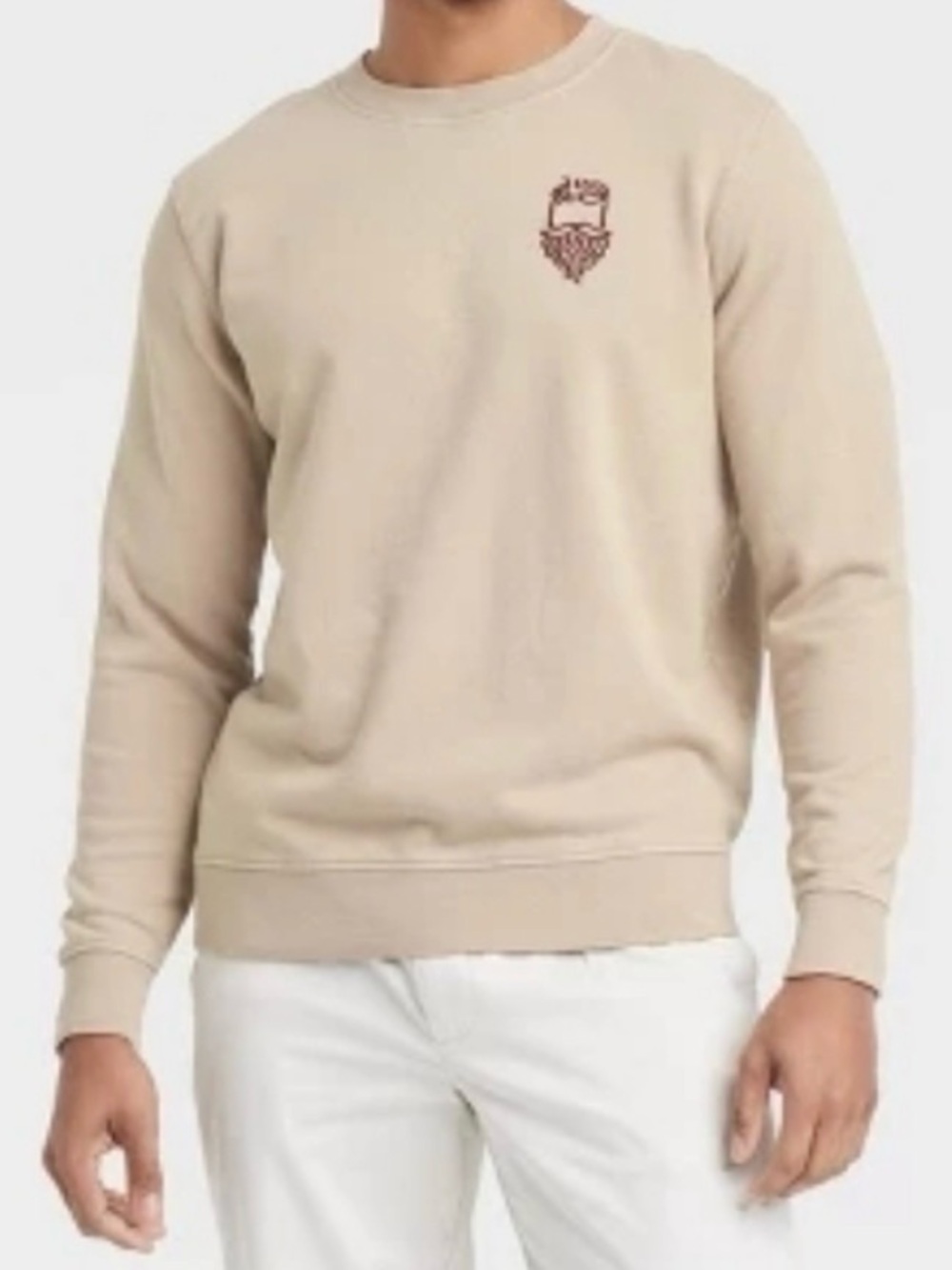 NWT Goodfellow & Co Crewneck Sweatshirt in Beige with Embroidered Crest